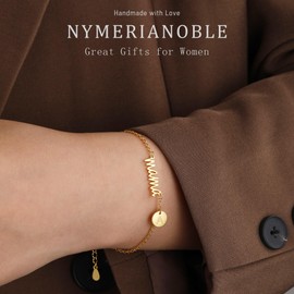 Nymerianoble Mothers Day Gifts for Mom Mama Bracelet Gold Initial Bracelet Mom Bracelets Birthday Gifts Ideas Letter Bracelets for Women Mom Stepmom Bonus Mom to Be Mother in Law Wife, 7“+2”, Brass,