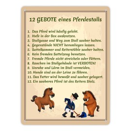 12 Commandments of a Horse Stable Metal Sign XL in 21 x 28 cm Rules for Riding Halls and Riding Clubs Simple and Visually Attractive Youth Riding Hour Pony Riding 12 Commandments