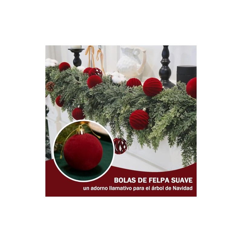Bolas Navideñas de Terciopelo 12 PCS, Esferas 6 CM para