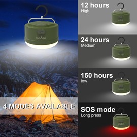 IODOO 3000mAh 2000LM Rechargeable Camping Light , Warm/White/Nature/SOS 4Modes Brightness Stepless Adjust Camping Lantern Rechargeable Tent Light for Power Failure Emergency Survival Kits (2)