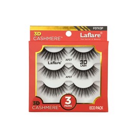 Laflare 3D Cashmere False Eyelashes 3 pcs Multipack, Ultra Soft, Glam, Wispy, Fresh, Luxurious, Cruelty-Free, Reusable, 100% Cashmere Texture, Fake Eyelashes 3 Pairs Eco Pack (F07X3P)