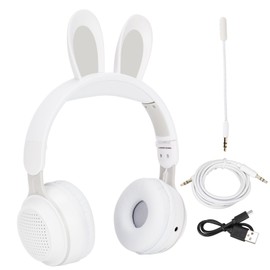Rabbit Ear Bluetooth 5.0 Headphones Folding Kids Wireless Headset with LED Color Light for PC Tablet Online LearningWhite