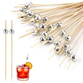 100pcs Disco Ball Decorative Toothpicks, Long Fancy Disco Cocktail Picks Wooden Cocktail Skewers Toothpicks for Appetizers Disco Party Decorations for Birthday Wedding Party Supplies