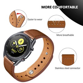 SOLOLUP Compatible for Galaxy Watch 3 45mm/Gear S3 Frontier/Gear S3 Classic for Galaxy Watch 46mm, 22mm Genuine Leather Band Women Men Vintage Strap Replacement Bracelet, Brown