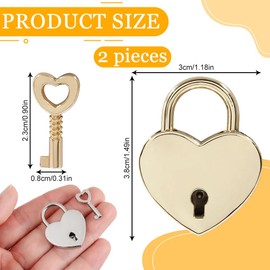 EORPAVU Padlocks with Key 2 Pieces Mini Decorated Heart Padlocks Key Gifts Padlocks for Women and Men Love Locks Key Decoration (Gold and Silver)