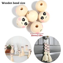 Yueser 30 mm Wooden Beads with Face, Pack of 30 Wooden Balls with Face for Worm 30 mm Wooden Beads with Face Worm Wooden Heads with Face Lucky Worms Beads with Face Wooden Balls with Hole