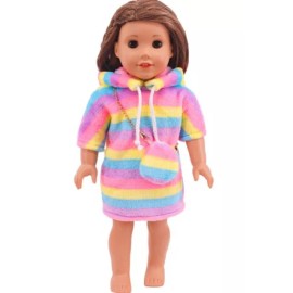 Justaskjoyce Comfy Fuzzy Striped Hood Dress or Long Sweater, Designed for 18 Inch Dolls