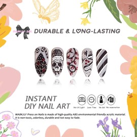 Christmas Press on Nails Medium Almond MABKJLF Fake Nails False Nails with Snowflake Snowman Skull Stripes Designs Glossy Glue on Nail Winter Full Cover Acrylic Nails for Women Girls 24Pcs