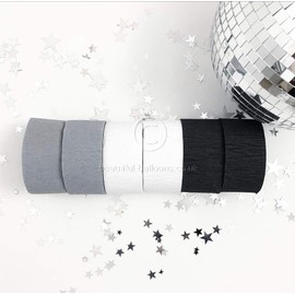 Beautiful Balloons 6 x Black, Silver & White Stylish and Chic Shade Range Crepe Roll Party Streamers