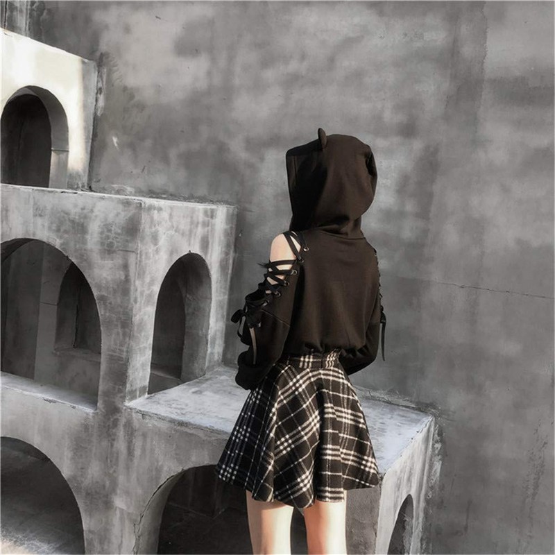 Women's Plaid A-line Skirt Goth High Waist Pleated Flare Short