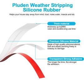 Pluden Heavy-Duty 2Inch (W) x 36FT(L) Door Weather Stripping, Extra Thick 2mm Door Draft Stopper Silicone Seal Strip, Draft Seal Tape for Doors Windows and Shower Glass Gap