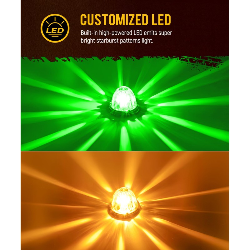 Partsam 2Pcs Dual Color Amber/Green LED Glass Lens Watermelon Lights,