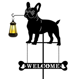 Tfro & Cile Solar Light Garden Stake 45 Inch Black French Bulldog Welcome Sign Decorative Dog Lantern Ornament Outdoor Garden Decor for Lawn Yard Patio