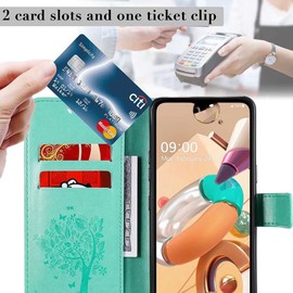 SEAHAI Case for OPPO A5 Pro 5G/4G Wallet Case, Pretty Embossed Leaves and Cat Pattern Premium PU Leather Book Style Flip Cover Shockproof Case, Green