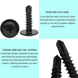 Black Self Drilling Screws M4.8 x 16 mm, Phillips Modified Truss Head, 410 Stainless Steel Screws, Self Tapping Fasteners Bolts for Plastic Wood Furniture Metal and Drywall, 50 Pcs