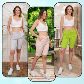 Love My Fashions® Women's 3/4 Plain Italian Shorts Ladies Drawstring Open Ankle Knee-Length Sportswear Stretchy Cotton Jogging Bottoms with Pockets in Sizes Navy Blue