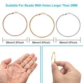 60Pcs Hoop Earring Findings Stainless Steel Earrings Beading Round Earrings Hypoallergenic Hoop Earrings Open Beading Hoop for Jewelry Making DIY Crafts Art Creation Women（Gold,Rose Gold, Silver ）