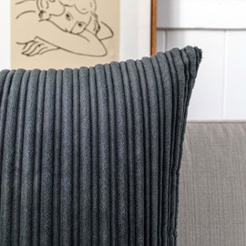 UGASA Velvet Soft Soild Decorative Pillow Covers Square Corduroy Pillowcases for Livingroom/Couch, 20"x20"(50x50cm), 2 Pcs, Dark Grey