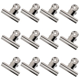 GUOKOFF Metal Bulldog Clips Silver, 12 Pcs 50mm Medium Bull Hinge Clip Binder, Paper Binder Clip Stainless Paper Clamp for Picture Photo Home Office