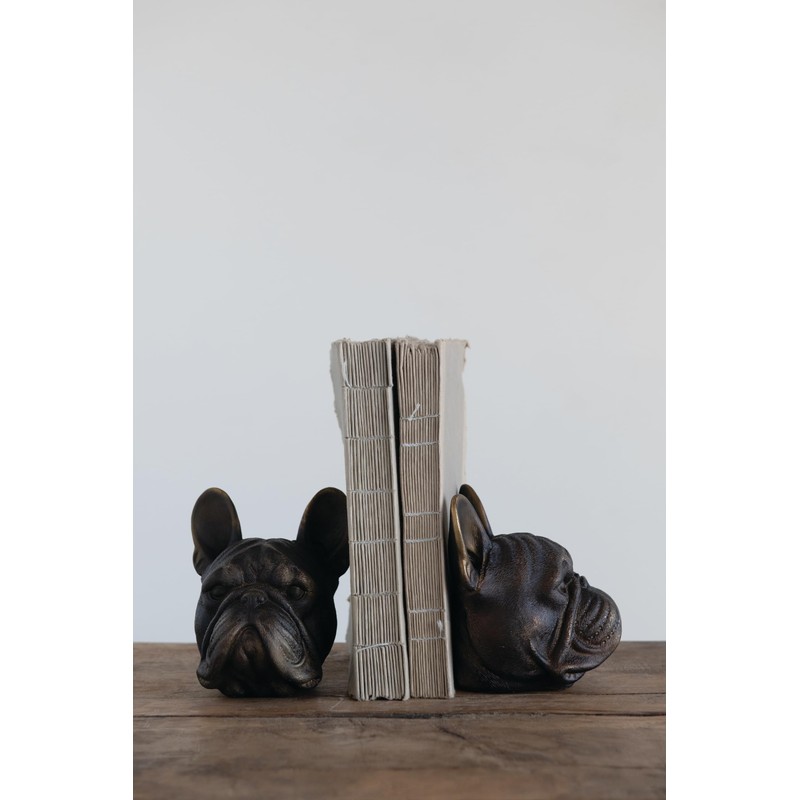 Creative Co-Op Decorative Antique Resin Dog Head Bookends, Bronze, Set