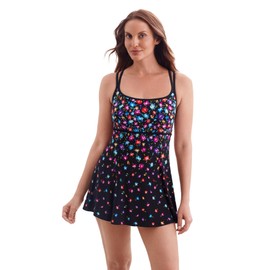 Longitude by Mimi Flamingo Women's Swimwear Women's Flower Trail Empire Princess Seam One Piece Swimdress, Pink/Multi, 12