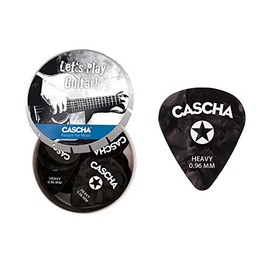 CASCHA HH 2295 Guitar Picks Heavy Pack of 24 I High-Quality Plectrum Set Made of Robust & Grippy Celluloid - Includes Practical Pick Storage Box I 0.96 mm Heavy Plectrums Black 24 Pieces
