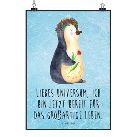 Mr. & Mrs. Panda DIN A3 Poster Penguin Flowers - Gift, Universe, Room Decoration, Flower Wreath, Self-Love, Gift Idea, Children's Poster, Mr. & Mrs.