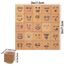 Wissppoott Mood Expression Wooden Rubber Stamps Kit - 25Pcs 3/5 in Emoticon Theme Stamps for Diary Planner, Scrapbooking, Card Making, Journal Decor and Bullet Journal