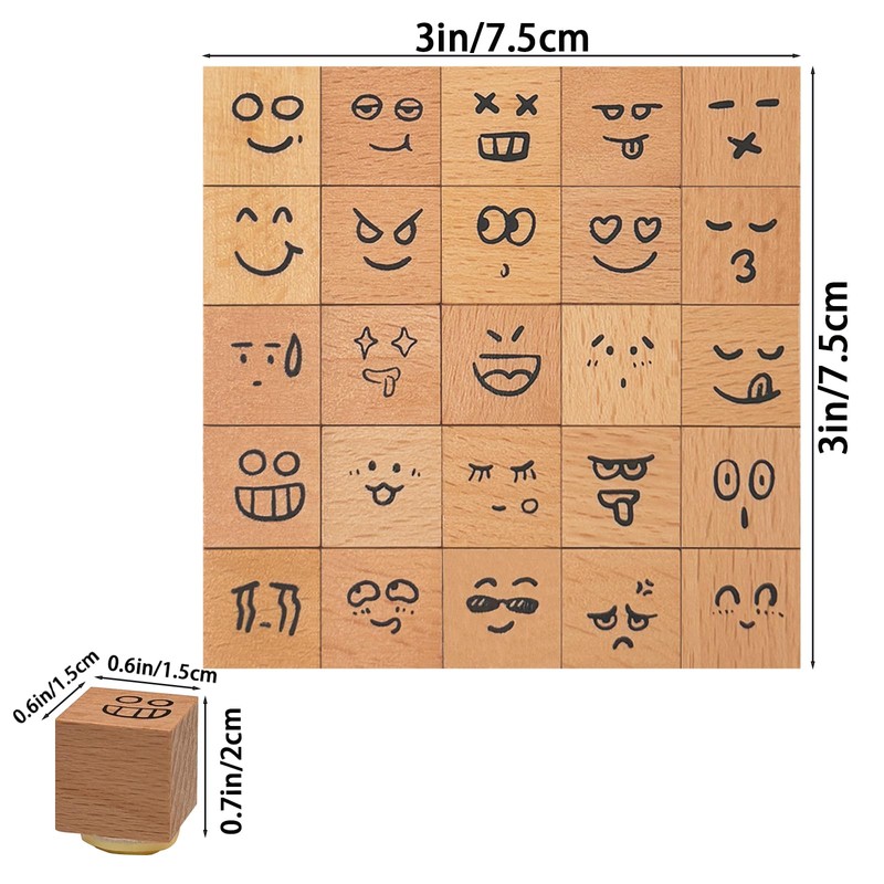 Wissppoott Mood Expression Wooden Rubber Stamps Kit - 25Pcs 3/5