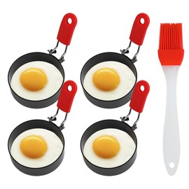 Armo® 4 X Stainless Steel Non Stick Egg Poacher Breakfast Burger Maker Fried Egg Rings with Handle