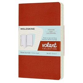 Moleskine Volant Journal, Soft Cover, Pocket (3.5" x 5.5") Ruled/Lined, Coral Orange/Aqua Blue, 80 Pages (Set of 2)