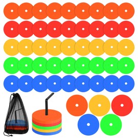 PercyEffie 30PCS Non-Slip Rubber Spot Markers, 6 Inch Agility Training Dots, Multi-Color Poly Vinyl Floor Cones Field Court Soccer Training Equipment Football Sports, Includes stand and black mesh bag