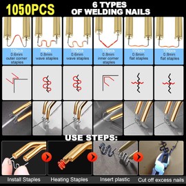 Plastic Welding Machine Car Bumper Repair Kit, Hot Staple Gun Plastic Welder & 3 Types Staples: Flat, Outside Corner, Inside Corner