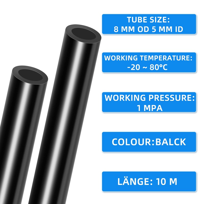 ERGAOBOY Black 10M Polyurethane PU Air Hose Pipe Kit, 8mm