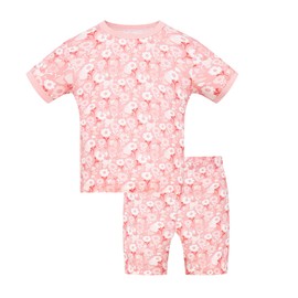JunNeng Rayon from Bamboo Toddler Girl Pajamas, Baby Snug fit Short Sleeve 2-Piece Summer Sleepwear,Pink Floral 12-24 Months