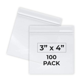 Clear Plastic Zipper Storage Bags, 2 Mil Thick, Small Size, Pack of 100 (3" x 4")