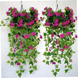 Planta colgante artificial 2 piezas de 39 pulgadas gloria de la mañana de seda plantas colgantes falsas colgantes flores artificiales flores de vides 