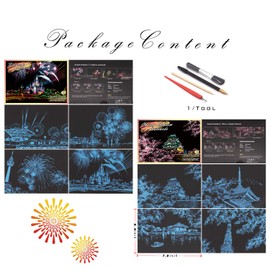 DESINIK Scratch Painting Art Kit - Family-Friendly Crafts for Adults & Kids, DIY Craft Kit with 4 Tools & 8 Sheets,City Series Creative Gifts(A5)