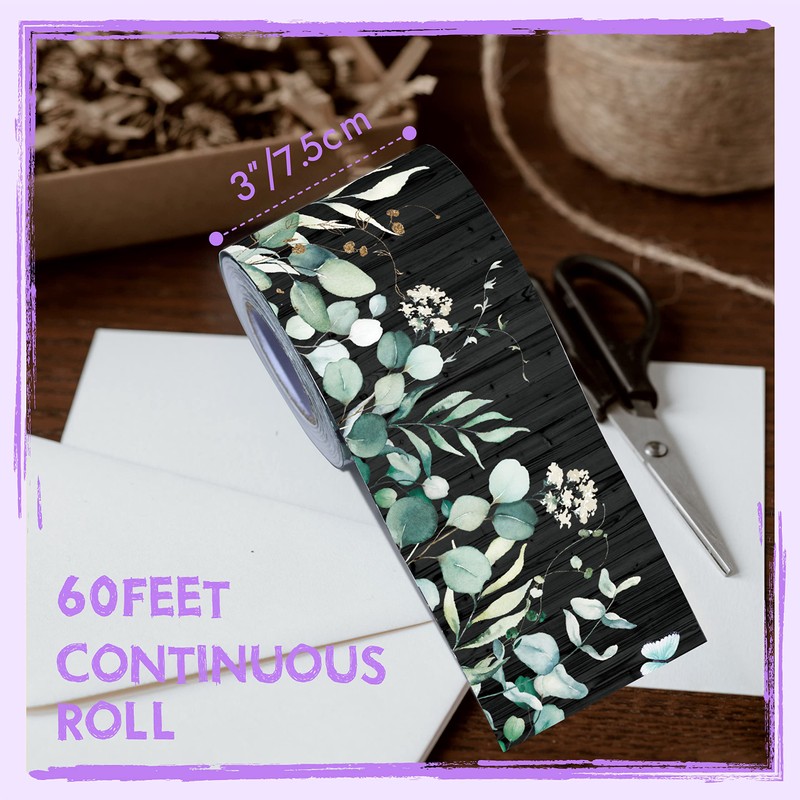 60 Feet Bulletin Board Borders, Greenery Straight Rolled Border Trim