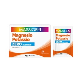 Massigen - Magnesio e Potassio Zero Zuccheri, Gusto Arancia Rossa, Integratore a Ridotto Contenuto Calorico con Sali Minerali e Vitamine, 24 Bustine da 4 g