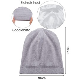 3 Pieces Satin Lined Sleep Cap Hat Slouchy Beanie Slap Hat for Women (Black, Gray, Pink)