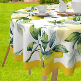 MATIRUG - Manteles de verano para exteriores con agujero para paraguas, cierre redonda de 60 pulgadas, a prueba de derrames, lavable, acuarela, verde limón, tela floral, cubierta de mesa para picnic,