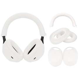 3Sets Silicone Sweat Case Cover for Sony WH-1000XM5 Headphones  Embody XM5 Earpad Cover/Ear Covers/Headband Protector Washable Sweatproof Soft Headphone Accessories（Off White） - Color: White