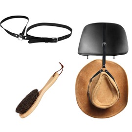 PEUTIER Cowboy Hat Holder for Truck, Cowboy Hat Rack for Pickup Trucks Leather Cowboy Hat Hanger Hat Mounts with Horsehair Brush for Vehicle Seat Car Accessories (Black)