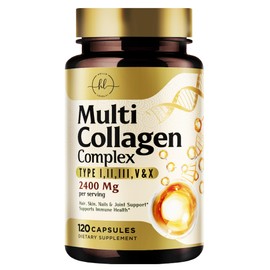 Collagen Peptides for Women & Men - Type I, II, III, V, X Multi Collagen, Hydrolyzed Collagen Supplement Supports Hair, Nail, Skin, Bone and Joint Health with Vital Nutrients & Proteins - 120 Capsules