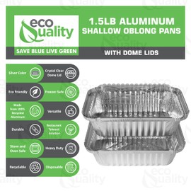 [50 Pack] 1.5LB Oblong Take Out Foil Baking Pans with Dome Lids Shallow - 768 Aluminum Pan for Baking, Roasting, Potluck, Reheating, Catering, Party, BBQ, Baking by EcoQuality