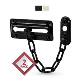 Jack N’ Drill Chain Door Guard with Lock - 2 Pack Chain Lock Door Guard, Sturdy & Rust-Resistant Steel Chain Locks for Inside Door and Extra Front Door Lock, 100% Child Safe (Black New)