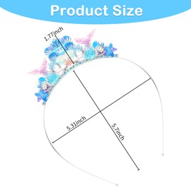 Jaciya Mermaid Birthday Decorations Pearl Headband for Girls Rhinestone Headband for Women Metal Blue Headband Mermaid Themed Party Gift