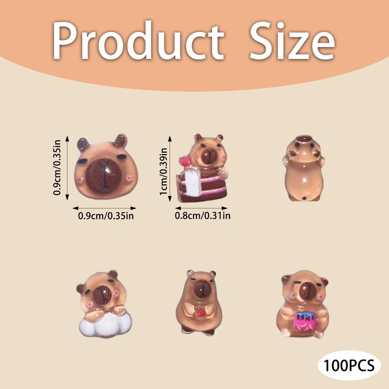 fKiZanthene 100Pcs Mini Resin Capybara Decorations, Tiny Animal Figurines for