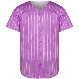 Blank Plain Hip Hop Hipster Baseball Jersey Button Down Shirts Sports Uniforms Men Women Jersey (Purple-Stripe, XXX-Large)